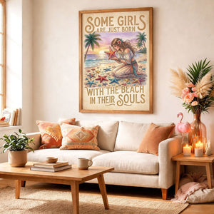 Beach Soul Girl Poster – Tropical Sunset Coastal Wall Art - FlamingoAholic