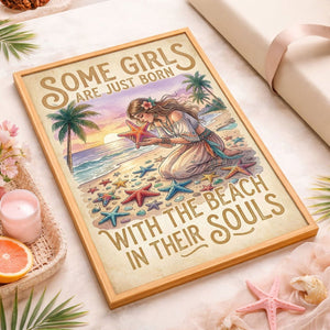 Beach Soul Girl Poster – Tropical Sunset Coastal Wall Art - FlamingoAholic