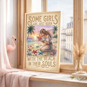 Beach Soul Girl Poster – Tropical Sunset Coastal Wall Art - FlamingoAholic