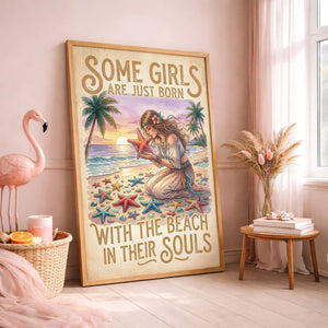 Beach Soul Girl Poster – Tropical Sunset Coastal Wall Art - FlamingoAholic