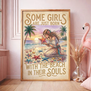 Beach Soul Girl Poster – Tropical Sunset Coastal Wall Art - FlamingoAholic