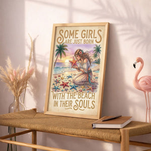 Beach Soul Girl Poster – Tropical Sunset Coastal Wall Art - FlamingoAholic