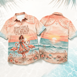 Beach Soul Hawaiian Shirt for Women, Flamingo Tropical Button Up Shirt, Coastal Beach Vacation Shirt, Women's Summer Aloha Shirt - FlamingoAholic