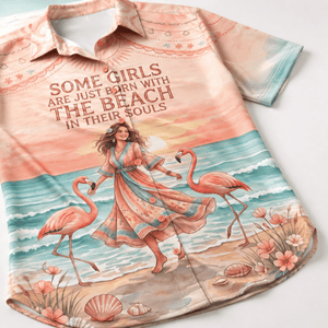 Beach Soul Hawaiian Shirt for Women, Flamingo Tropical Button Up Shirt, Coastal Beach Vacation Shirt, Women's Summer Aloha Shirt - FlamingoAholic