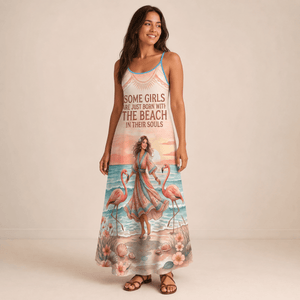 Beach Soul Maxi Dress, Flamingo Coastal Dress for Women, Flowy Beach Vacation Dress - FlamingoAholic