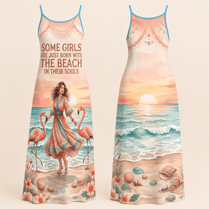 Beach Soul Maxi Dress, Flamingo Coastal Dress for Women, Flowy Beach Vacation Dress - FlamingoAholic