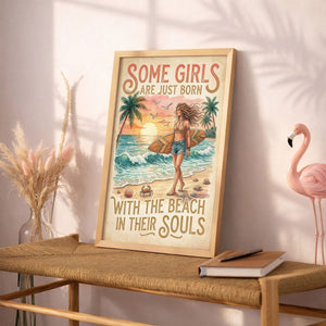 Beach Soul Surf Poster – Tropical Sunset Surf Girl Wall Art - FlamingoAholic