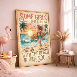 Beach Soul Surf Poster – Tropical Sunset Surf Girl Wall Art - FlamingoAholic