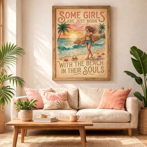 Beach Soul Surf Poster – Tropical Sunset Surf Girl Wall Art - FlamingoAholic