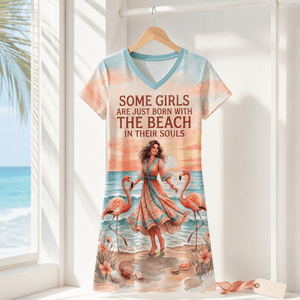 Beach Soul Women's Fine Jersey V-Neck Dress | Flamingo Coastal Sunset Dress - FlamingoAholic