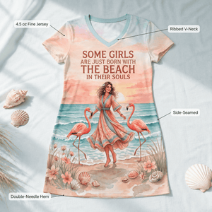 Beach Soul Women's Fine Jersey V-Neck Dress | Flamingo Coastal Sunset Dress - FlamingoAholic