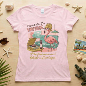 Fabulous Retro Flamingo Vintage T-Shirt - Funny Grandma Wine & Age Gift - FlamingoAholic