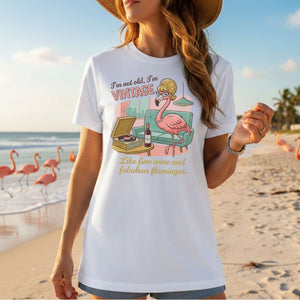Fabulous Retro Flamingo Vintage T-Shirt - Funny Grandma Wine & Age Gift - FlamingoAholic