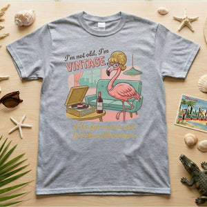 Fabulous Retro Flamingo Vintage T-Shirt - Funny Grandma Wine & Age Gift - FlamingoAholic