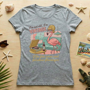 Fabulous Retro Flamingo Vintage T-Shirt - Funny Grandma Wine & Age Gift - FlamingoAholic