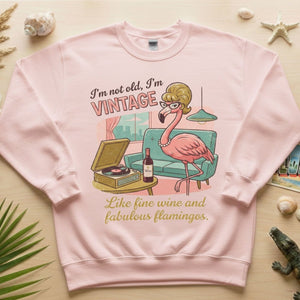 Fabulous Retro Flamingo Vintage T-Shirt - Funny Grandma Wine & Age Gift - FlamingoAholic