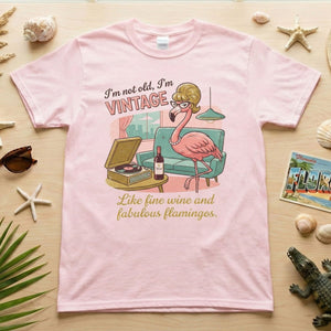 Fabulous Retro Flamingo Vintage T-Shirt - Funny Grandma Wine & Age Gift - FlamingoAholic