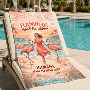 Flamingo Beach Towel for Women, Tropical Pink Flamingo Towel, Funny Beach Lover Gift, Coastal Summer Pool Towel - FlamingoAholic