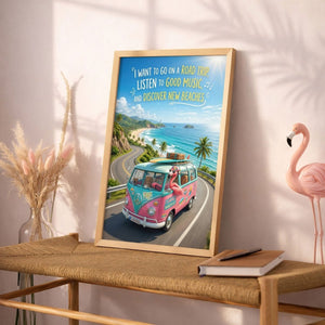 Flamingo Wanderlust Road Trip Poster – Pink Beach Travel Wall Art - FlamingoAholic