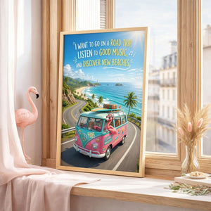 Flamingo Wanderlust Road Trip Poster – Pink Beach Travel Wall Art - FlamingoAholic