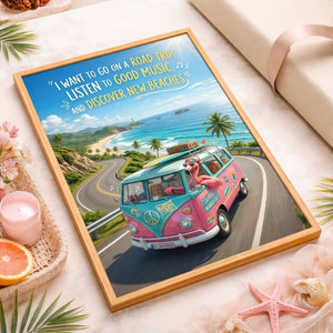 Flamingo Wanderlust Road Trip Poster – Pink Beach Travel Wall Art - FlamingoAholic
