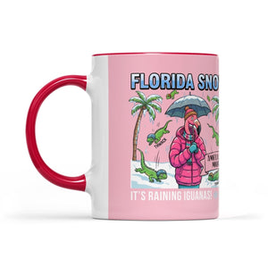 Funny "It's Raining Iguanas" Personalized Flamingo Coffee Mug - Florida Snow Accent Mug - FlamingoAholic