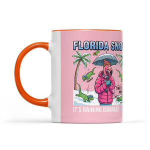 Funny "It's Raining Iguanas" Personalized Flamingo Coffee Mug - Florida Snow Accent Mug - FlamingoAholic