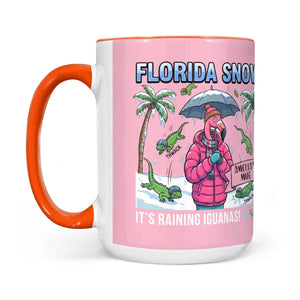 Funny "It's Raining Iguanas" Personalized Flamingo Coffee Mug - Florida Snow Accent Mug - FlamingoAholic