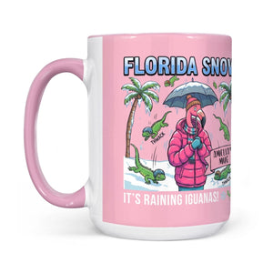 Funny "It's Raining Iguanas" Personalized Flamingo Coffee Mug - Florida Snow Accent Mug - FlamingoAholic