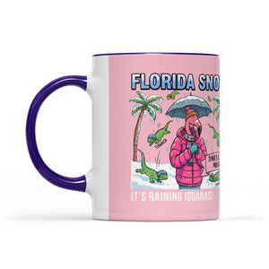 Funny "It's Raining Iguanas" Personalized Flamingo Coffee Mug - Florida Snow Accent Mug - FlamingoAholic