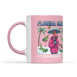 Funny "It's Raining Iguanas" Personalized Flamingo Coffee Mug - Florida Snow Accent Mug - FlamingoAholic