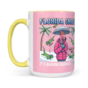 Funny "It's Raining Iguanas" Personalized Flamingo Coffee Mug - Florida Snow Accent Mug - FlamingoAholic