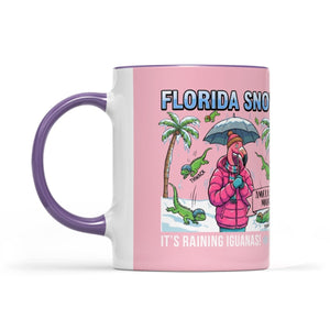 Funny "It's Raining Iguanas" Personalized Flamingo Coffee Mug - Florida Snow Accent Mug - FlamingoAholic