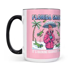 Funny "It's Raining Iguanas" Personalized Flamingo Coffee Mug - Florida Snow Accent Mug - FlamingoAholic