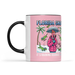 Funny "It's Raining Iguanas" Personalized Flamingo Coffee Mug - Florida Snow Accent Mug - FlamingoAholic