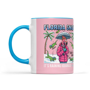 Funny "It's Raining Iguanas" Personalized Flamingo Coffee Mug - Florida Snow Accent Mug - FlamingoAholic
