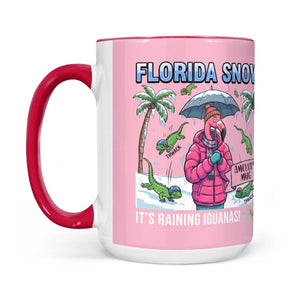 Funny "It's Raining Iguanas" Personalized Flamingo Coffee Mug - Florida Snow Accent Mug - FlamingoAholic