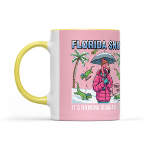 Funny "It's Raining Iguanas" Personalized Flamingo Coffee Mug - Florida Snow Accent Mug - FlamingoAholic