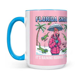 Funny "It's Raining Iguanas" Personalized Flamingo Coffee Mug - Florida Snow Accent Mug - FlamingoAholic