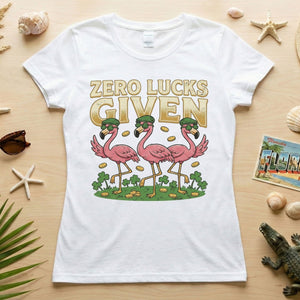 Leprechaun Flamingo Zero Lucks Given St. Patrick's Day T-Shirt - Funny Irish Beer Party Tee for Her - FlamingoAholic
