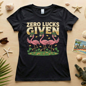 Leprechaun Flamingo Zero Lucks Given St. Patrick's Day T-Shirt - Funny Irish Beer Party Tee for Her - FlamingoAholic