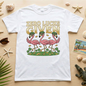 Leprechaun Flamingo Zero Lucks Given St. Patrick's Day T-Shirt - Funny Irish Beer Party Tee for Her - FlamingoAholic
