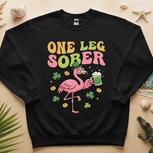 One Leg Sober St. Patrick's Day Flamingo T-Shirt - Funny Irish Beer Party Tee for Her - FlamingoAholic