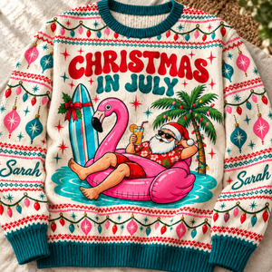 Personalized Christmas in July Flamingo Sweater & Cardigan - FlamingoAholic