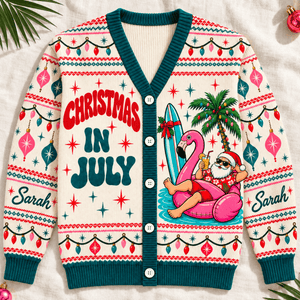 Personalized Christmas in July Flamingo Sweater & Cardigan - FlamingoAholic