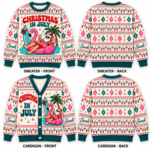 Personalized Christmas in July Flamingo Sweater & Cardigan - FlamingoAholic