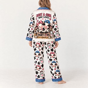 Personalized Dairy Cow Satin Pajama Set for Women - FlamingoAholic