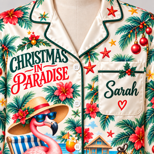 Personalized Flamingo Christmas Satin Pajama Set for Women - FlamingoAholic