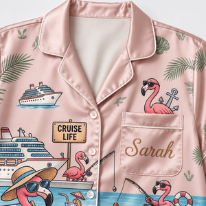 Personalized Flamingo Cruise-Bound Satin Pajama Set for Women - FlamingoAholic