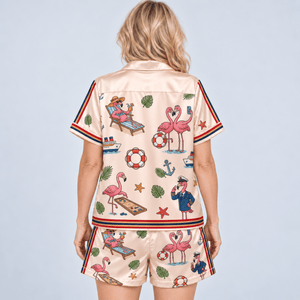Personalized Flamingo Cruise Satin Pajama Set for Women - FlamingoAholic